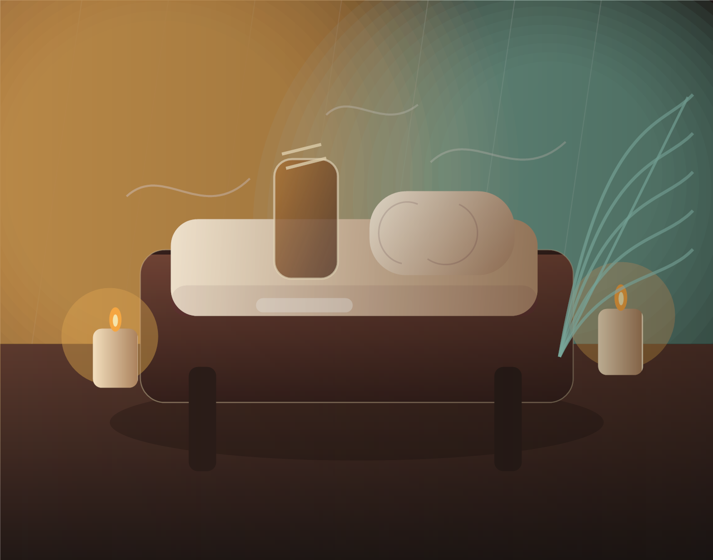 Warm, candlelit spa room illustration for City Spa